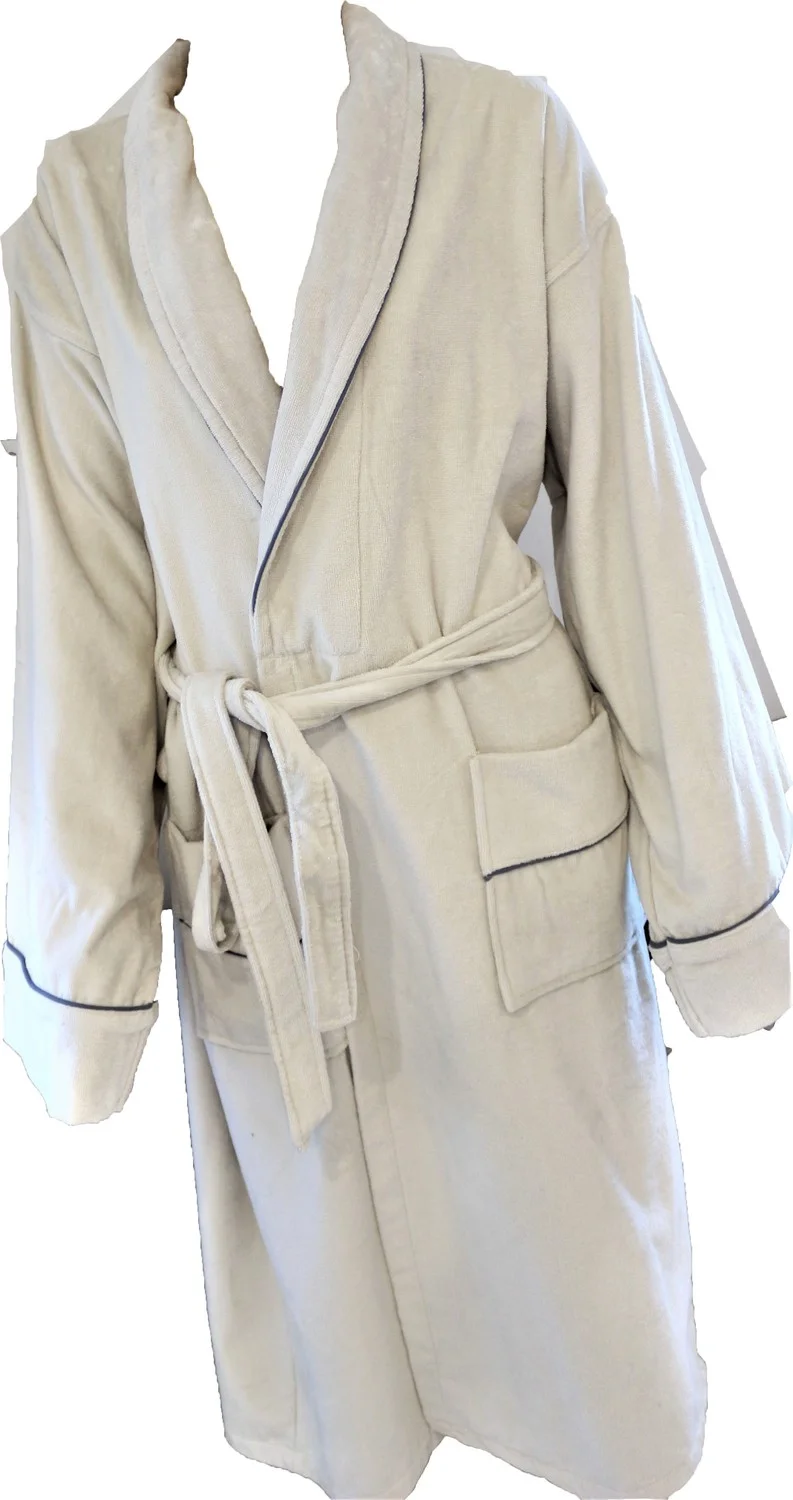 Ender Home Bathrobe Beige Velvet Shalyaka Model Two Pockets Belted Cotton Bathrobe L/XL
