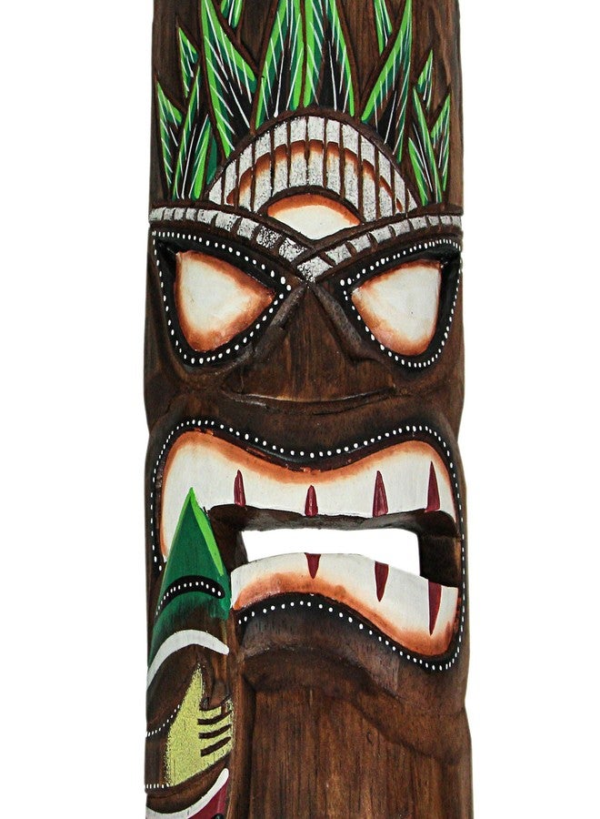 Things2Die4 Set of 2 Hand-Carved Polynesian-Style Wooden Surfer Tiki Masks Wall Hanging Tropical Beach Home Decor 12 Inches High - Great for Home Bars, Firepits and Island Themes - Image 3