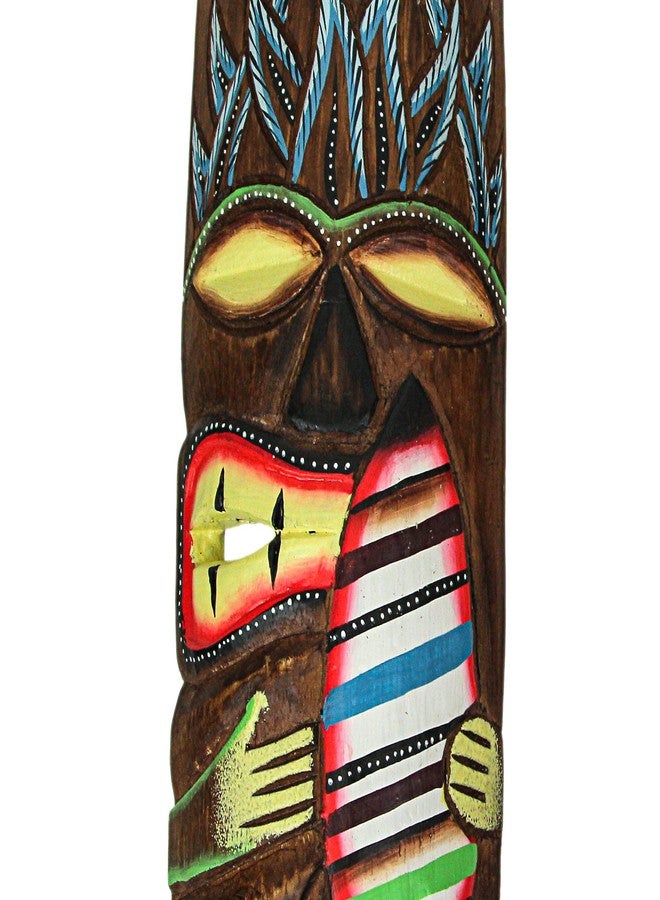 Things2Die4 Set of 2 Hand-Carved Polynesian-Style Wooden Surfer Tiki Masks Wall Hanging Tropical Beach Home Decor 12 Inches High - Great for Home Bars, Firepits and Island Themes - Image 2