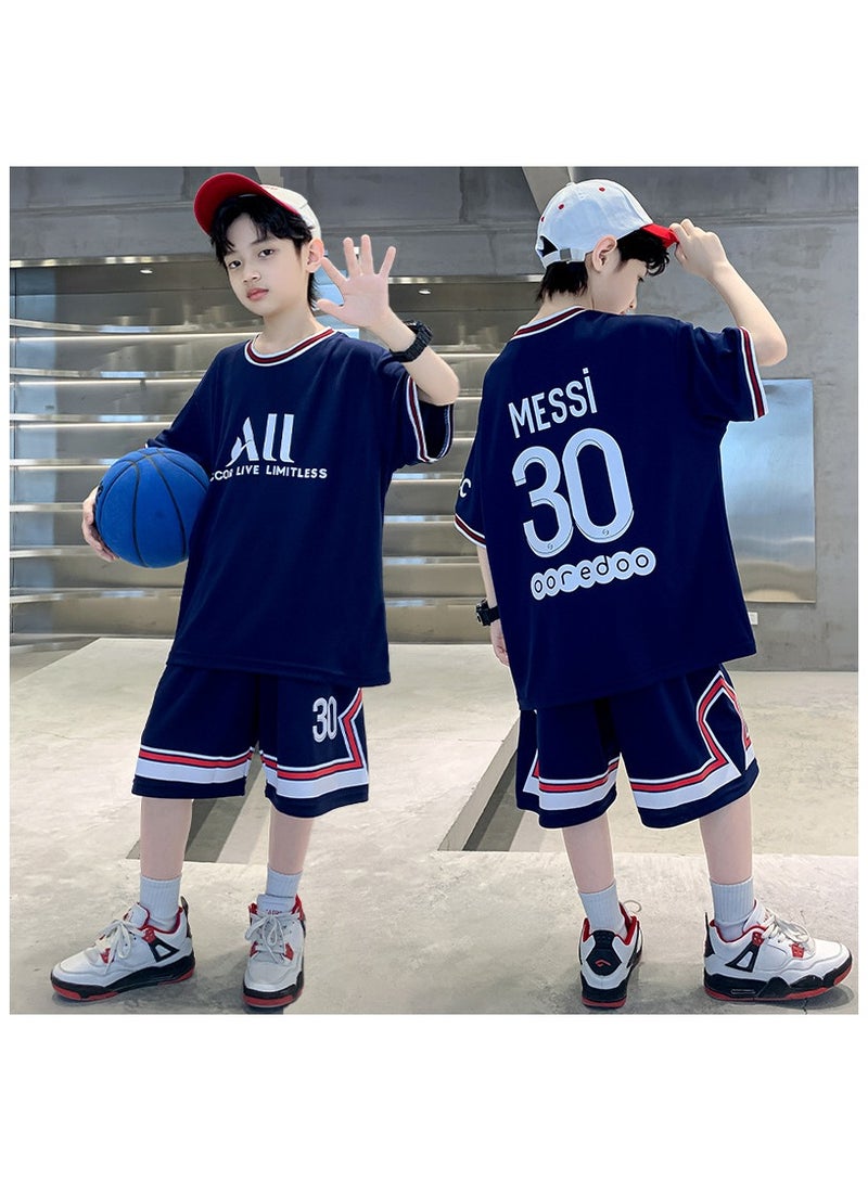 Cool Boy Fashion Print Sports Short Sleeved Shorts Set Suitable For Ages 5-15  - Image 1