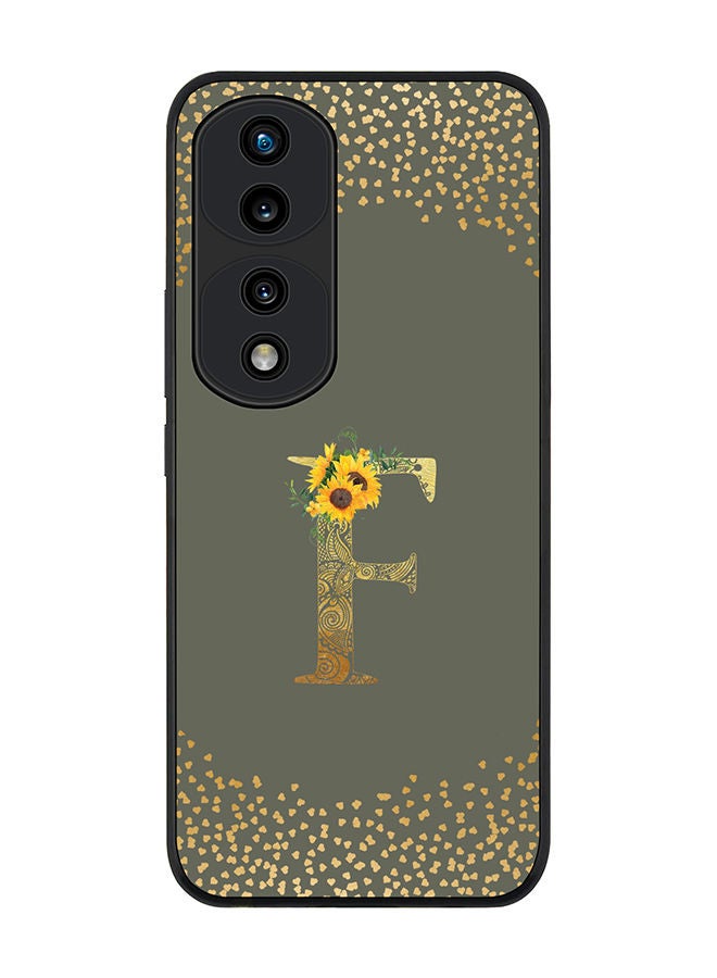 Stylizedd Rugged Black edge case for Honor 70 Pro Slim fit Soft Case Flexible Rubber Edges Anti Drop TPU Gel Thin Cover - Custom Monogram Initial Letter Floral Pattern Alphabet - F (Olive Green ) - Image 1