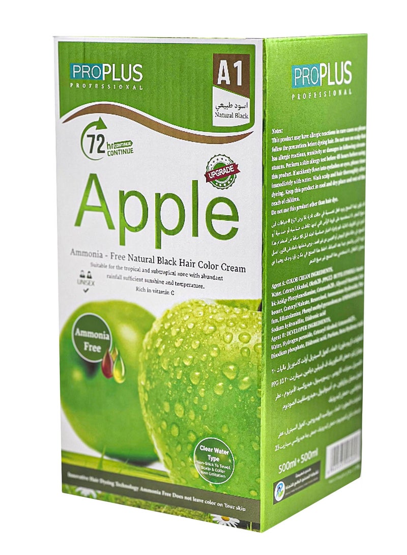 Pro Plus Professional Ammonia Free Hair Color Cream - 500 ml Cream + 500 ml Developer - Apple (Natural Black A1) - Image 1
