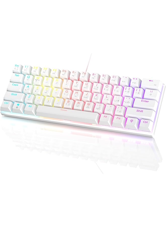 61 Key Mechanical Keyboard Red Axis Hybrid Light Compact Mini Wired Keyboard Supports English And Arabic Bilingual Input For Pc Mac E Sports Portable White - Image 1