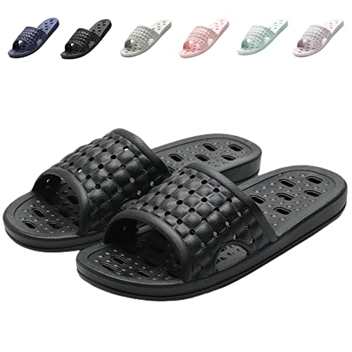 COZYAREA Shower Shoes Quick Dry Non-Slip Bathroom Slippers for Men Women Dorm Home Slides Black Size 9.5-10 Women/8.5-9 Men - Image 1