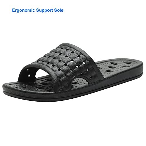 COZYAREA Shower Shoes Quick Dry Non-Slip Bathroom Slippers for Men Women Dorm Home Slides Black Size 9.5-10 Women/8.5-9 Men - Image 3