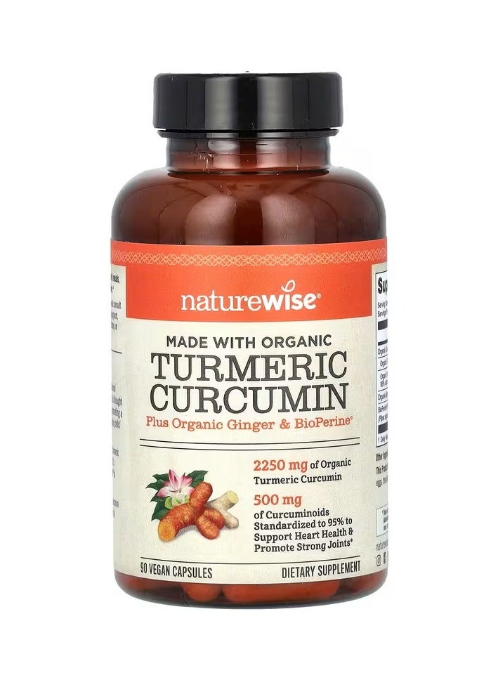 NatureWise Organic Turmeric Curcumin, Supports Heart, Brain and Joint Health, Healthy Resistance to inflammation and protection of cells from Oxidative Stress. 90 vegetarian capsules - Image 1