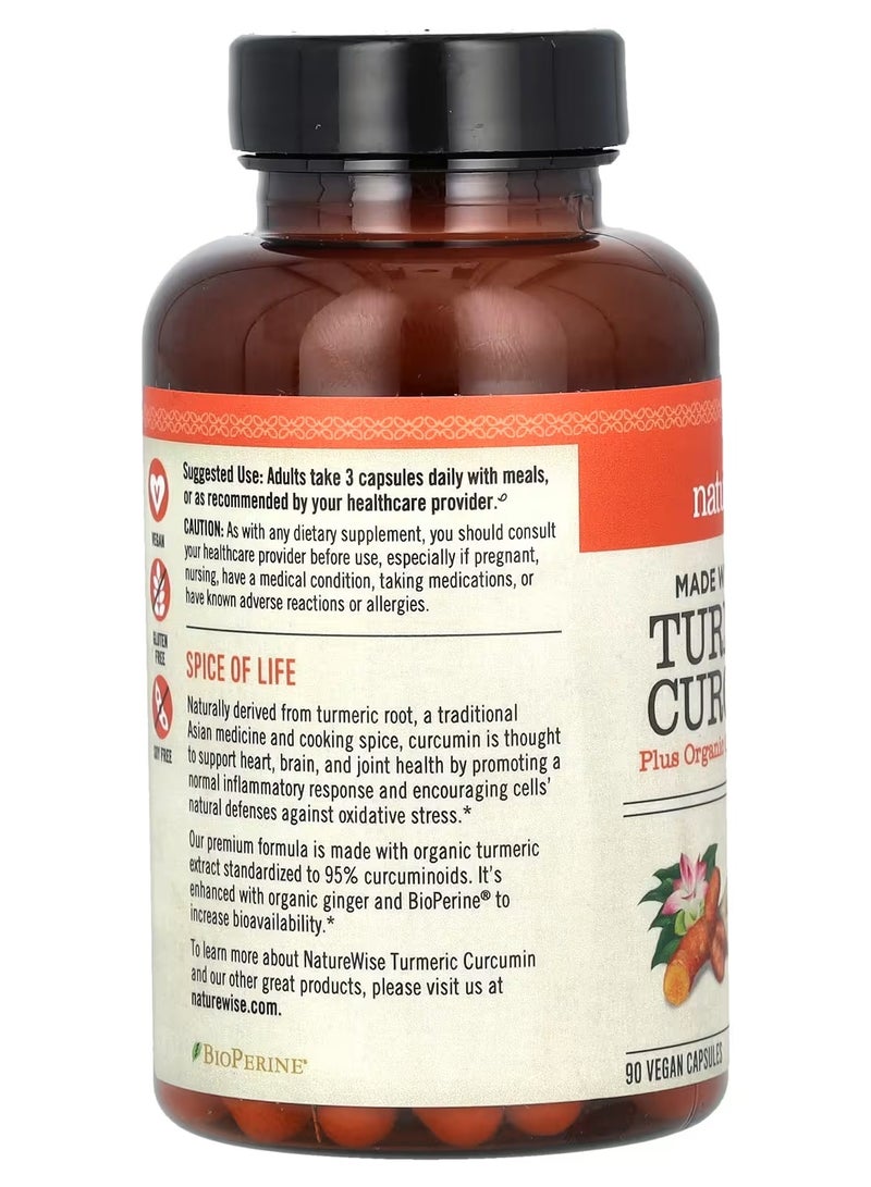 NatureWise Organic Turmeric Curcumin, Supports Heart, Brain and Joint Health, Healthy Resistance to inflammation and protection of cells from Oxidative Stress. 90 vegetarian capsules - Image 2