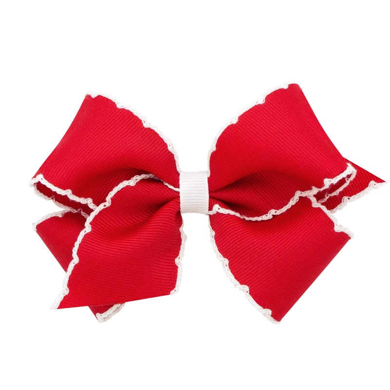 Wee Ones Girls' Classic Grosgrain Moonstitch Edge Hair Bow on a WeeStay Hair Clip, Contrasting Edge, Small, Red with White - Image 1