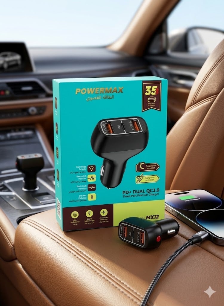 PowerMax Car Charger Fast Charging 35W Dual USB Car Plug Adapter Car Charger Type C Compatible with iPhone 15 Pro Max/15 Pro/15/14/13 Pro Max/12/11, iPad Black - Image 2