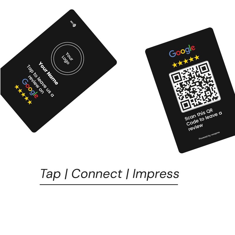 woopme Custom Logo Business Review NFC Card Along with QR Code with Tap or Scan to connect | Pre-Configured PVC Card | Works any NFC enabled Smart phone (Black) - Image 3