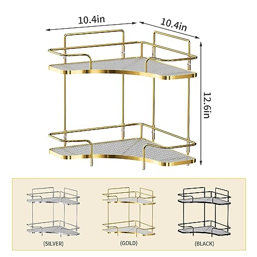 Seoneiro 2 Tier Corner Bathroom Counter Organizer Cosmetic Skincare Organizer Bathroom Countertop Perfume Tray Vanity Organizer Kitchen Spice Corner Storage Shelf - Image 3