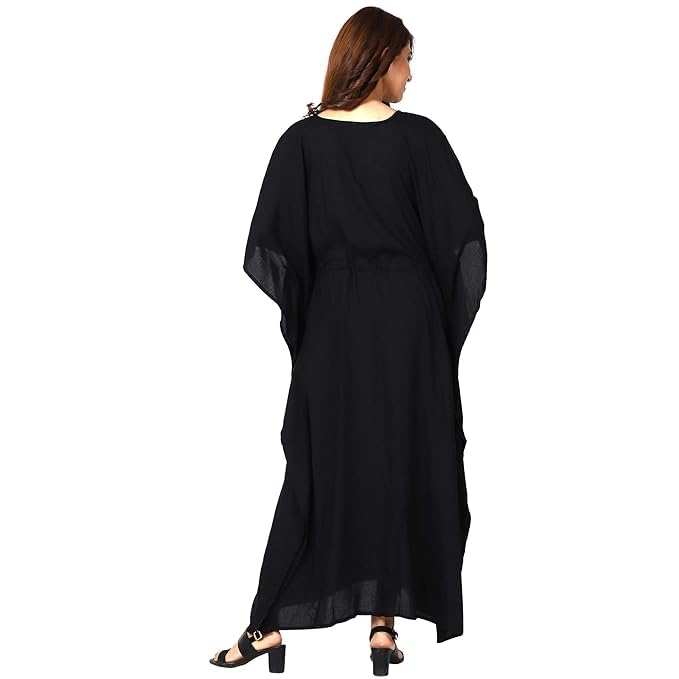 Ukal Women's and Girl's Rayon Long Nightwear Nighty Beach Wear Kaftan Maxi Summer Dress Nightwear Kimono Style Caftan (XXX-Large, Black) - Image 5
