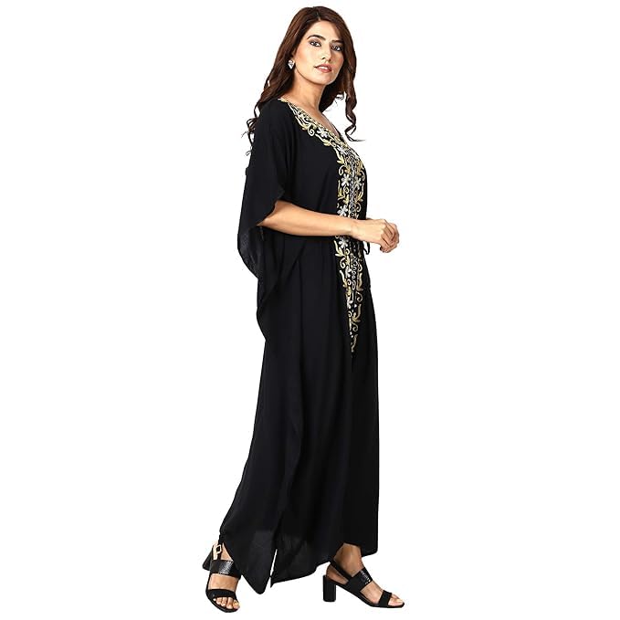 Ukal Women's and Girl's Rayon Long Nightwear Nighty Beach Wear Kaftan Maxi Summer Dress Nightwear Kimono Style Caftan (XXX-Large, Black) - Image 3