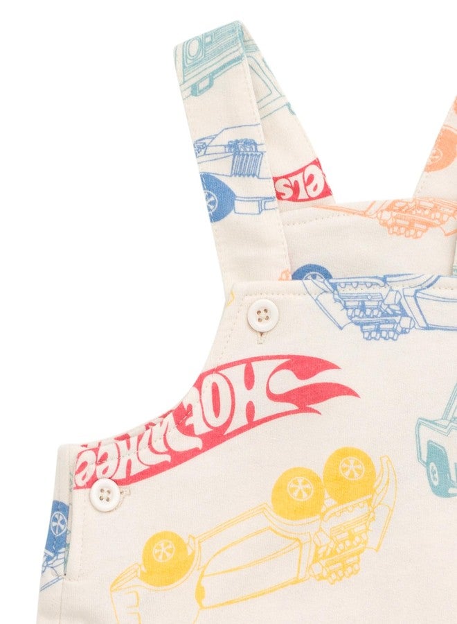 Hot Wheels طقم ملابس قصير للأطفال الرضع من هوت ويلز للأولاد، بياقة مربعة من تيري الفرنسي، مع تي شيرت وشورت، شعار أحمر/بيج 18 شهر - Image 5