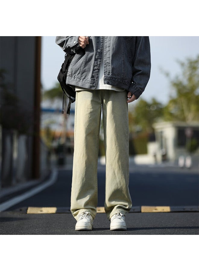 Maybeyond Jeans For Men, Autumn And Winter Loose Straight-leg Pants, American-style Casual Wide-leg Trousers Ma74 Yellow Mud Color L - Image 4