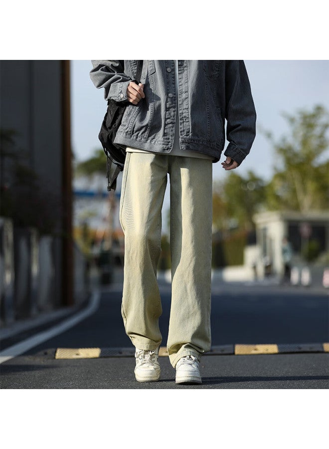 Maybeyond Jeans For Men, Autumn And Winter Loose Straight-leg Pants, American-style Casual Wide-leg Trousers Ma74 Yellow Mud Color L - Image 1
