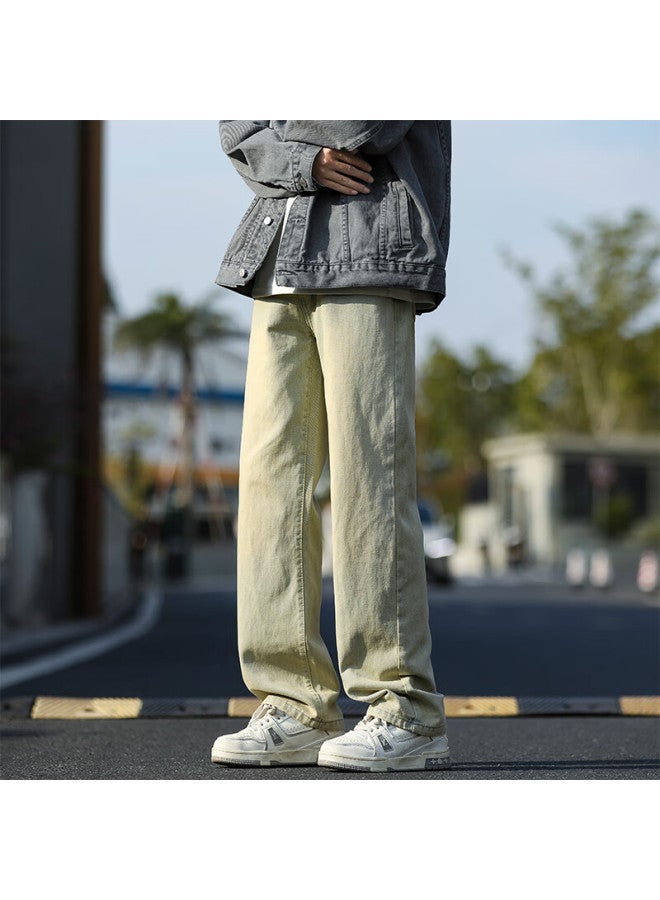 Maybeyond Jeans For Men, Autumn And Winter Loose Straight-leg Pants, American-style Casual Wide-leg Trousers Ma74 Yellow Mud Color L - Image 3
