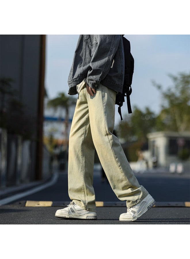 Maybeyond Jeans For Men, Autumn And Winter Loose Straight-leg Pants, American-style Casual Wide-leg Trousers Ma74 Yellow Mud Color L - Image 5