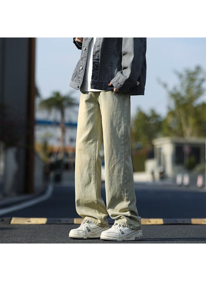 Maybeyond Jeans For Men, Autumn And Winter Loose Straight-leg Pants, American-style Casual Wide-leg Trousers Ma74 Yellow Mud Color L - Image 2
