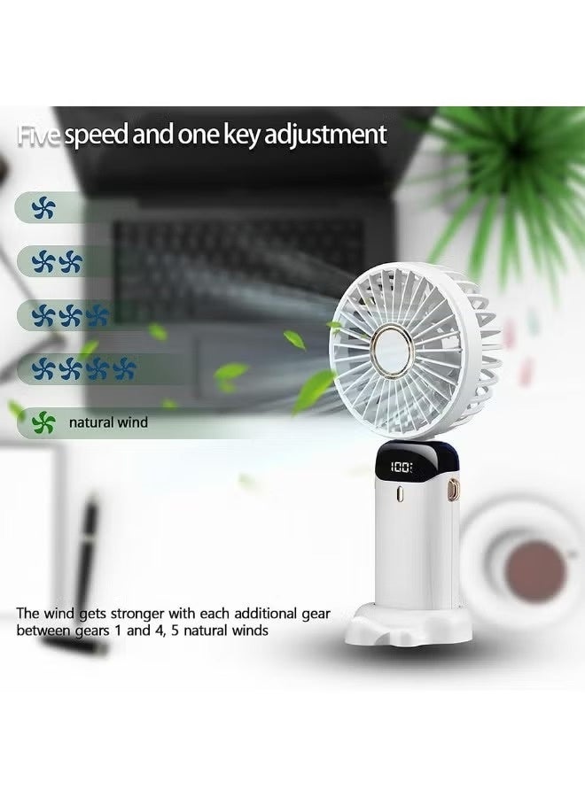 دينكس مروحة دينكس المحمولة باليد، مروحة صغيرة قابلة لإعادة الشحن بمنفذ USB بقوة 4000 مللي أمبير/ساعة مع شاشة رقمية، مروحة جيب شخصية صغيرة بخمس سرعات، مروحة مكتب قابلة للطي مع حبل وقاعدة للاستخدام المنزلي والسفر في الهواء الطلق (أبيض) - Image 5