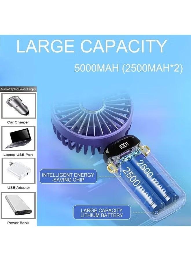 دينكس مروحة دينكس المحمولة باليد، مروحة صغيرة قابلة لإعادة الشحن بمنفذ USB بقوة 4000 مللي أمبير/ساعة مع شاشة رقمية، مروحة جيب شخصية صغيرة بخمس سرعات، مروحة مكتب قابلة للطي مع حبل وقاعدة للاستخدام المنزلي والسفر في الهواء الطلق (أبيض) - Image 4