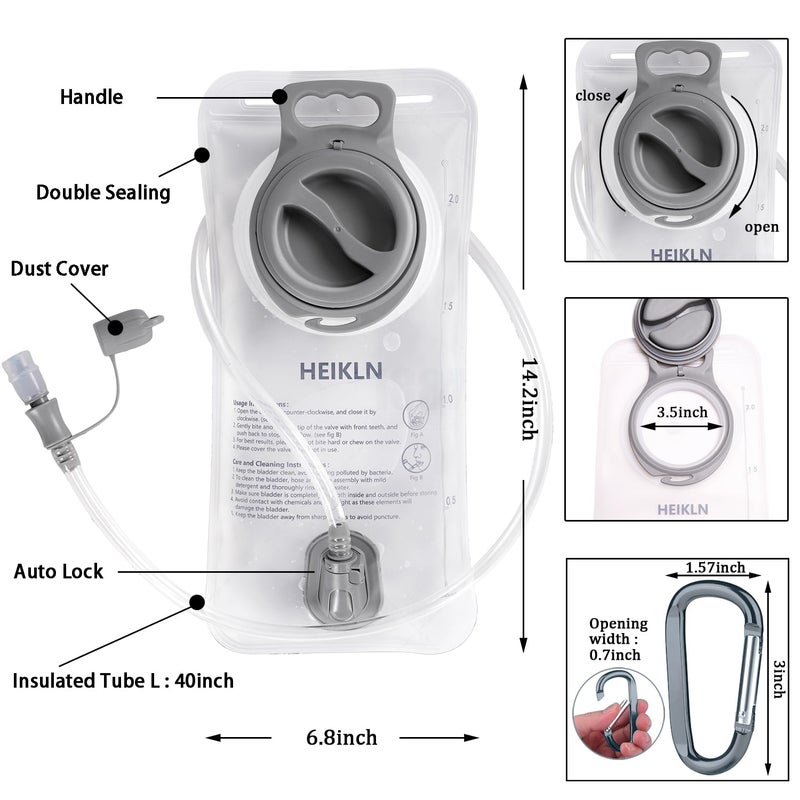 HEIKLN Hydration Bladder 2 Liter,Water Bladder for Hiking Backpack,Leak Proof Water Bladder Bag, BPA Free Military Water Storage Bladder, Hydration Pack for Bicycling Hiking Camping Hunting Running - Image 2