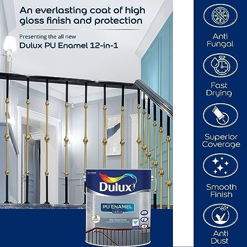Dulux PU Enamel White 1 Litre High Gloss Finish Paint for Interior Exterior Metal & Wood Surfaces with Fast Drying Anti-Rust & Complete Coverage - Image 2