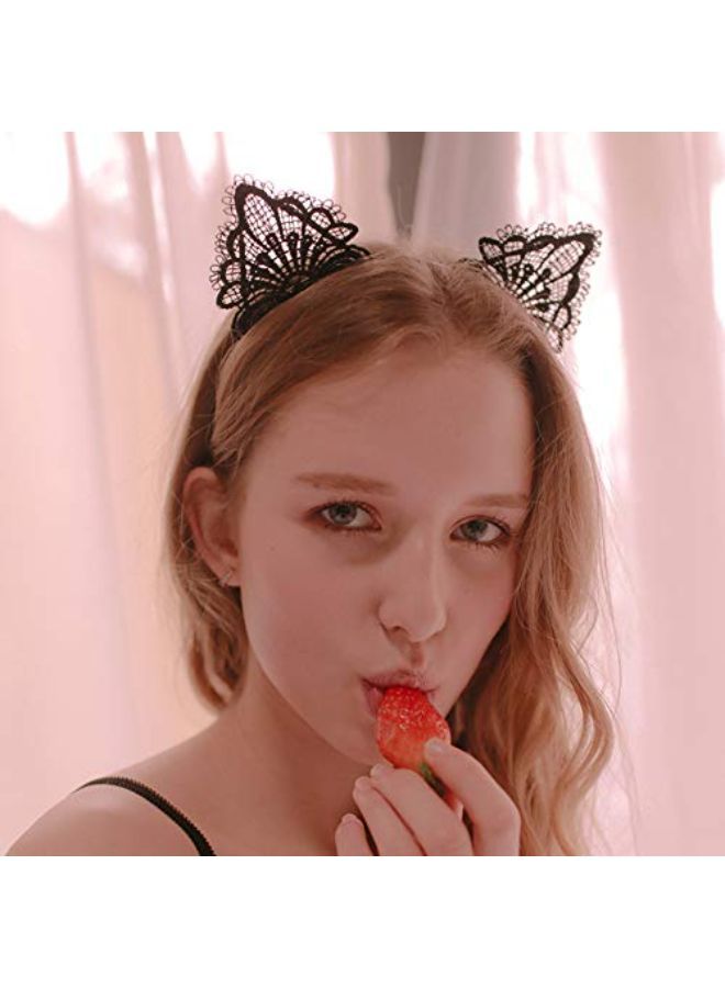 YAXAMING Cat Ears Headband Lace Cat Hairband Flower Christmas Hair Bands Women Girls Kids Hair Hoop Kitten Headdress Headwear Headpiece Party Decoration Cosplay Costume Cute Handmade Hair Accessories 4 Pack - Image 2