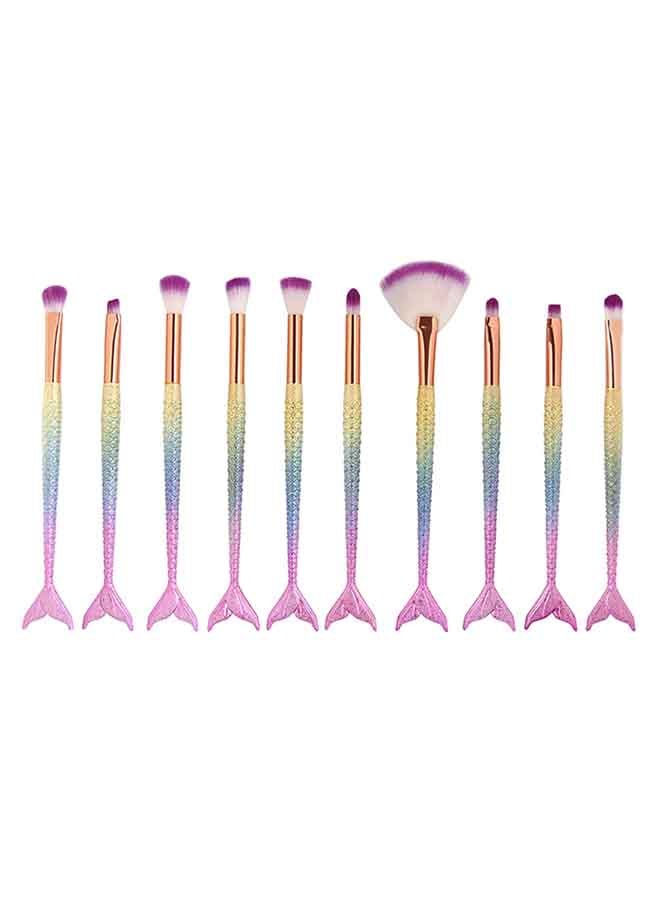 10-Piece Mermaid Handle Makeup Brush Set Multicolour - Image 1