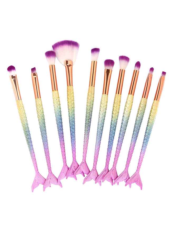 10-Piece Mermaid Handle Makeup Brush Set Multicolour - Image 2