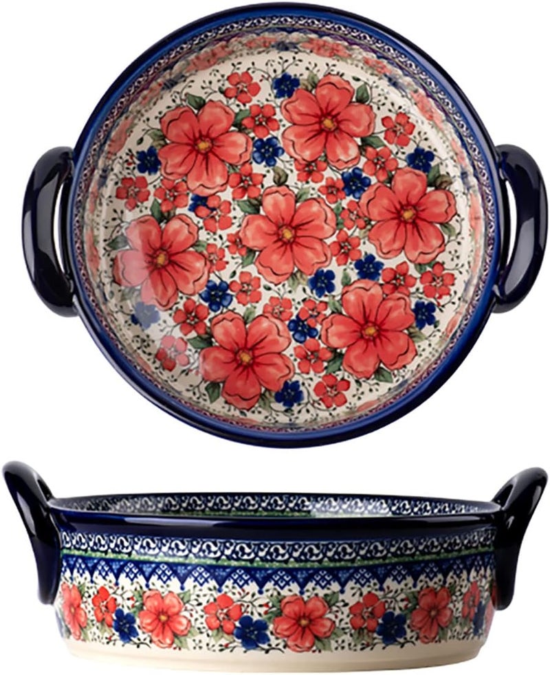 Bicuzat Vintage Style Cherry Blossom Flowers Pottery Bakeware Ceramic Casserole Dish Baking Pan Lasagna Pans Baking Dish with Handles for Oven to Table-1 PCS, 32 oz - Image 1