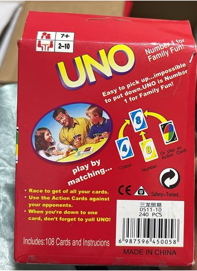 UNO Card | Color & Number Matching Game for Age 7+ | Indoor Toy for Family & Kids | Skip, Reverse, Draw Action Cards | Travel-Friendly | 2 to 10 Players