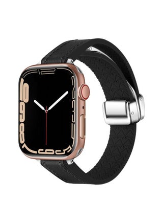 Replacement Strap For Apple Watch SE 44mm Magnetic Folding Leather Silicone Watch Band Napa Black - pzsku/Z33C93008C56145419821Z/45/_/1714875602/be6de0a1-c8f1-4bfc-9e80-fb731468b650