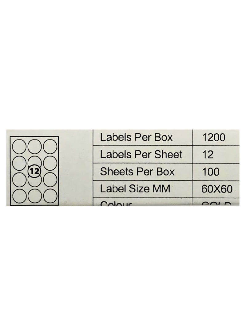 Solo Multipurpose Self Adhesive Labels Sheets, Color: GOLD (12 Round Stickers x 100 Sheet) 1200 Stickers, Size: (60mm x 60mm) - Image 2