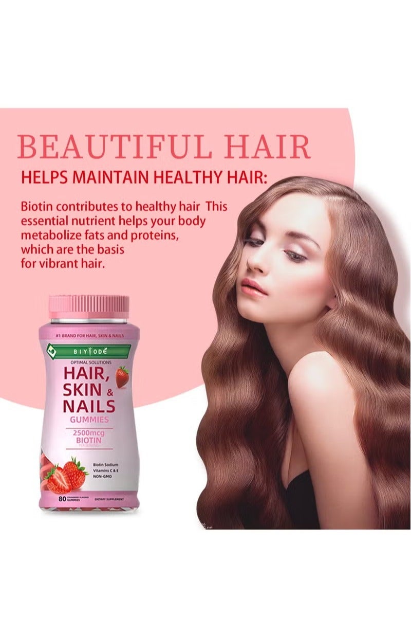 BIYODE جواهر الشعر والبشرة والأظافر - فيتامينات متعددة بنكهة الفراولة لشعر أقوى، وبشرة متألقة، وأظافر صحية - 80 جواهر - Image 4