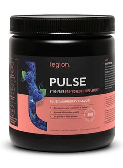 Pulse Stim Free Pre Workout,Boosts Strength, Endurance & Focus, with 8g of Citrulline Malate, 3.6 g of Beta-Alanine, 20 Servings 444 g/15.6Oz/0.97Lbs- Blue Raspberry Flavor