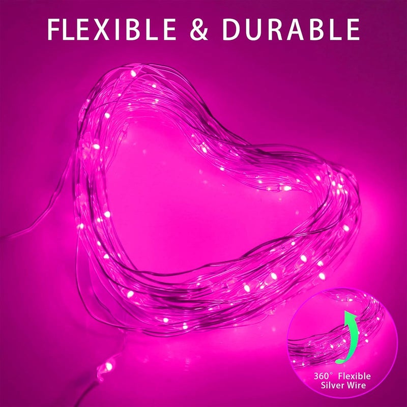 YAOZHOU Solar Christmas String Lights Pink Outdoor Waterproof 100 LED（2 Pack） 8 Modes Copper String Lights Fairy Lights for Valentines Day Garden, Patio, Fence, Balcony, Outdoors(Pink 2pcs - Image 5