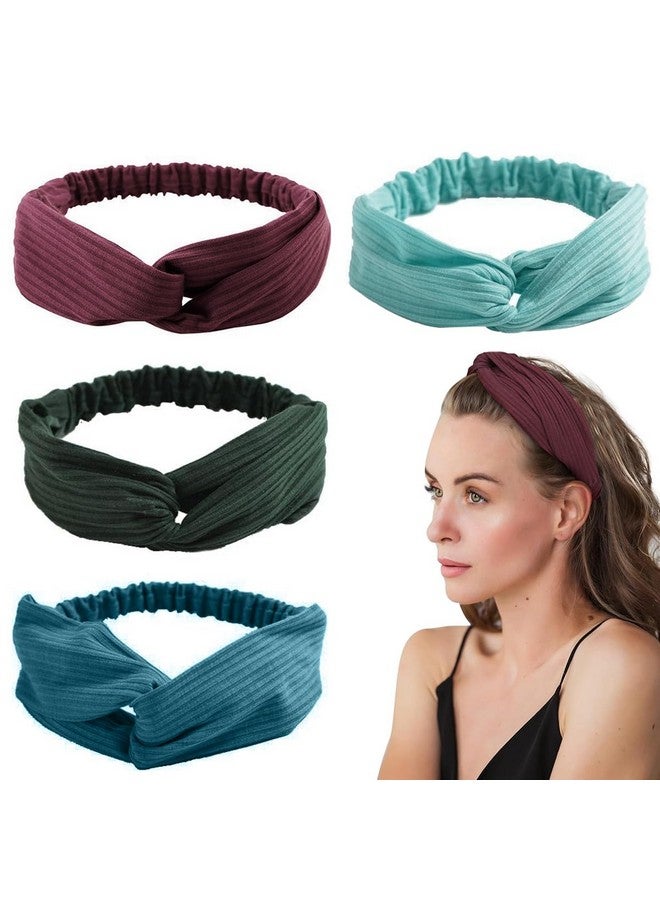 MAYCREATE¬Æ 4 Pack Women Wide Headband Boho Headbands Stretch Wide Hair Bands Yoga Sweatband Sports Headband Polyester Head Wraps Stylish Head Bands - Image 1