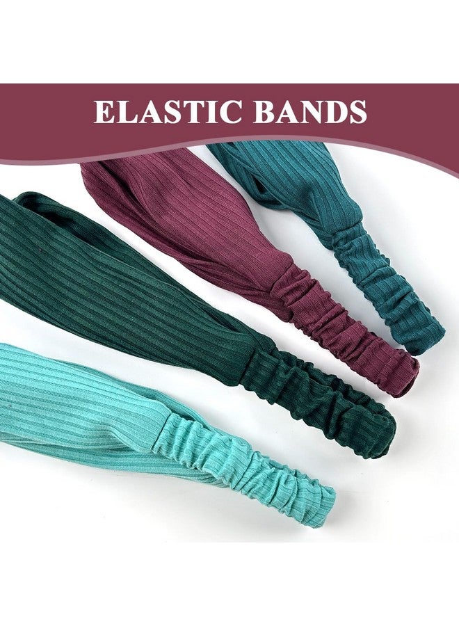 MAYCREATE¬Æ 4 Pack Women Wide Headband Boho Headbands Stretch Wide Hair Bands Yoga Sweatband Sports Headband Polyester Head Wraps Stylish Head Bands - Image 4