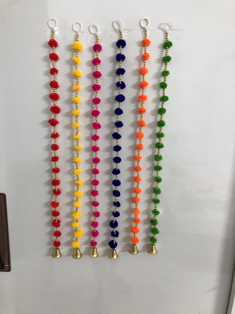 Aahum Handmade WallDoor Hangings 4 Ft.Strings MultiColor PomPom Torans Garland Bandhanwar Golden Bells Temple,Ganesha Decoration Home Décor Diwali,Festival,Navratri,Wedding,Party(4 FT 12 Strings) - Image 3