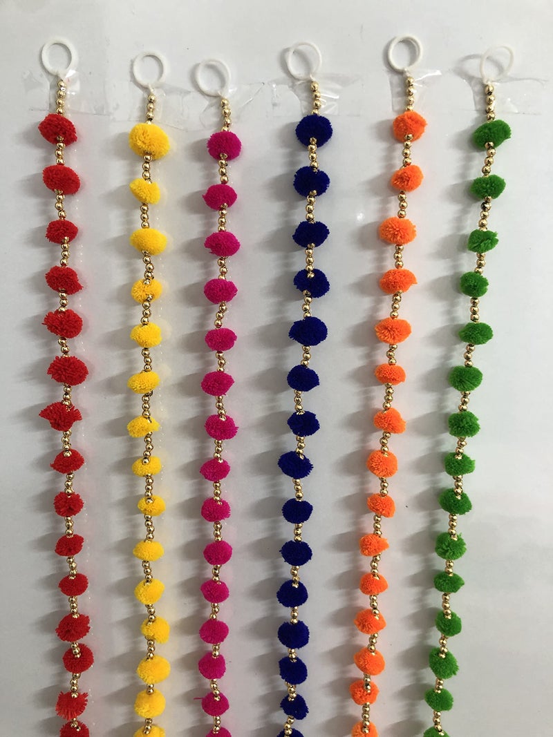 Aahum Handmade WallDoor Hangings 4 Ft.Strings MultiColor PomPom Torans Garland Bandhanwar Golden Bells Temple,Ganesha Decoration Home Décor Diwali,Festival,Navratri,Wedding,Party(4 FT 12 Strings) - Image 5