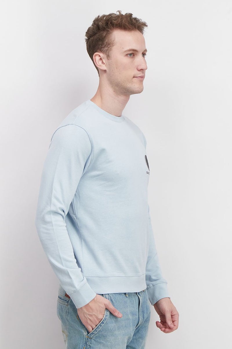 Gazzarrini Men Crew Neck Brand Logo Sweatshirt, Light Blue - Image 4