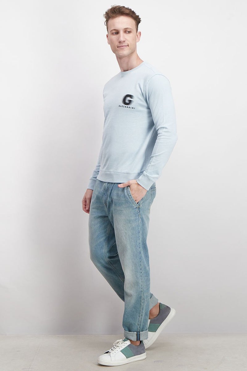 Gazzarrini Men Crew Neck Brand Logo Sweatshirt, Light Blue - Image 2