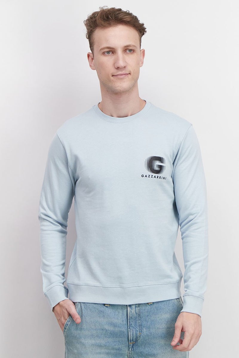 Gazzarrini Men Crew Neck Brand Logo Sweatshirt, Light Blue - Image 1
