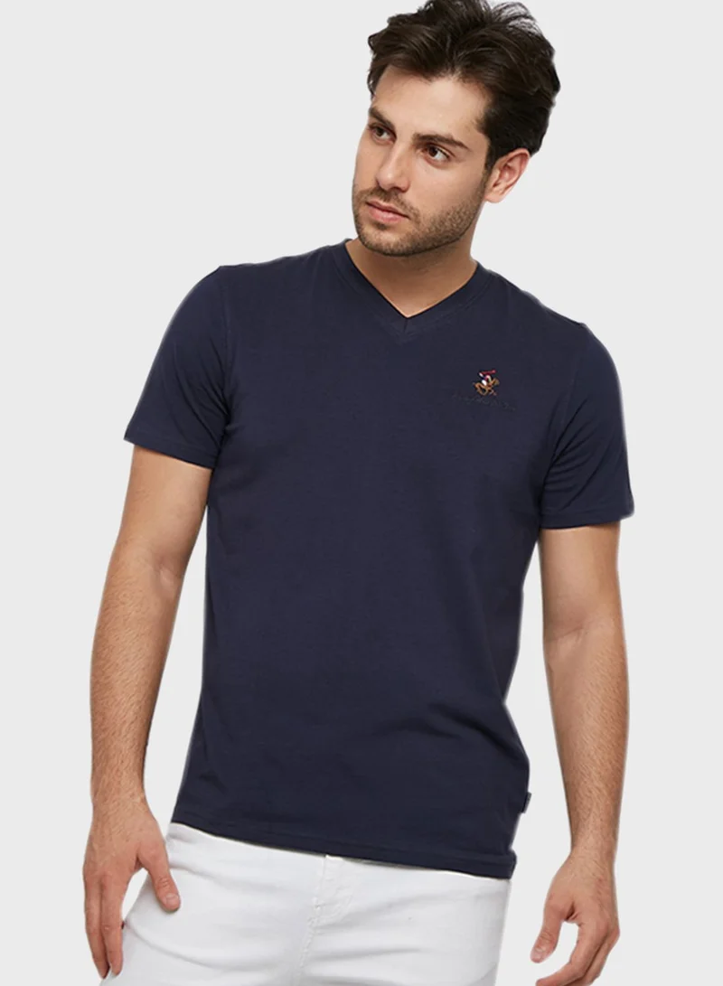 bhpoloclub Embroidered Logo V-Neck T-Shirt