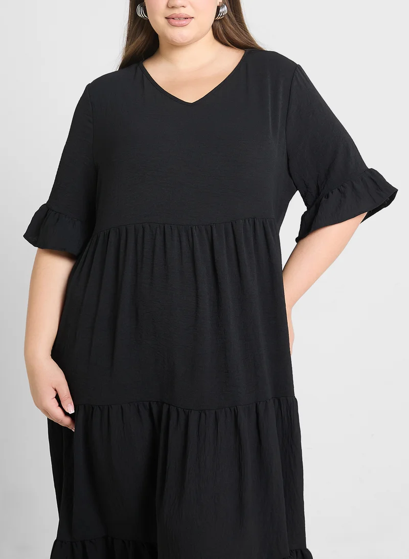 Ginger Plus Tiered V-neck Dress