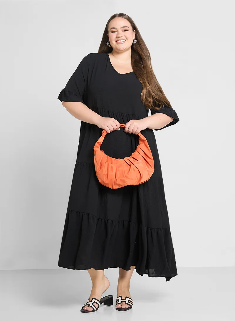 Ginger Plus Tiered V-neck Dress