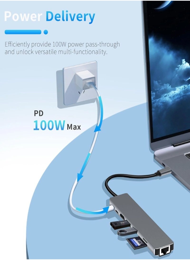 USB C Hub, 8 in 1 USB C Docking Station with 4K HDMI,100W PD, 3 5Gbps Data Ports(2 USB-C & 3 USB 3.0),TF/SD Card Reader, USB Hub for Laptop, MacBook Pro/Air/Mac/Dell/HP/ASUS/Acer/Steam Deck