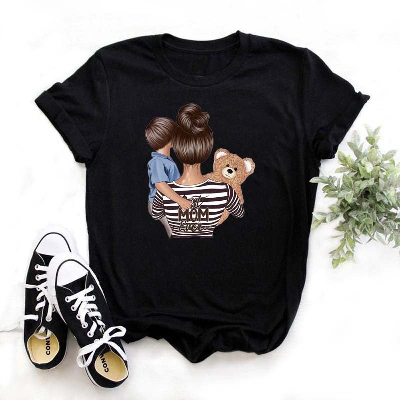 Generic Summer New Super Mom Themed White Tee for Women JZ0456-1-Black