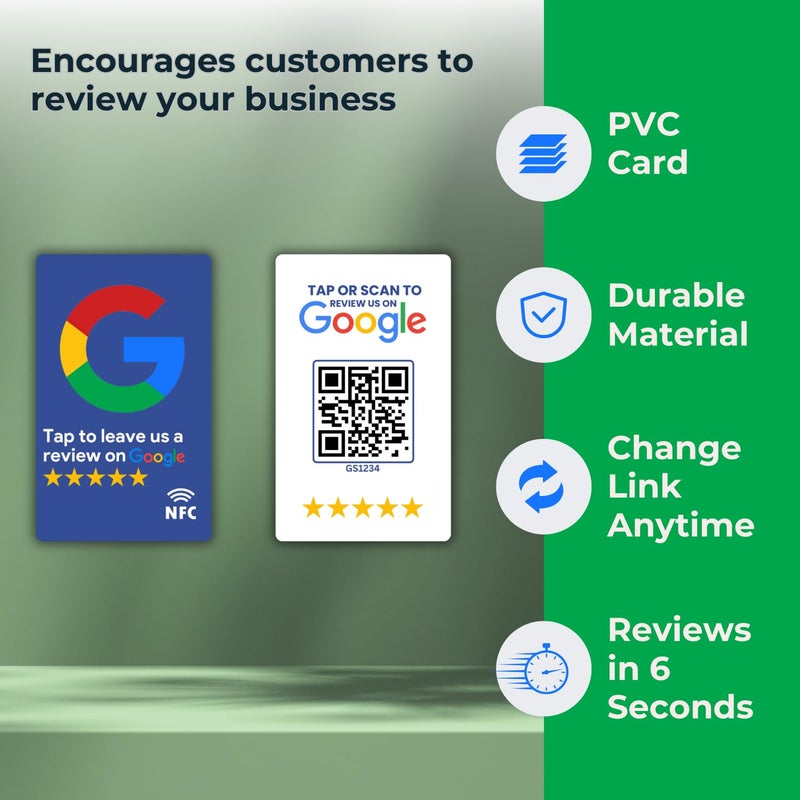 Tinydabba مراجعة بطاقة NFC زرقاء | مع رمز QR | تعزيز مراجعات الأعمال من خلال النقر أو المسح | بطاقة PVC مُعدة مسبقًا | تعمل مع أي هاتف ذكي يدعم NFC | مع لوحة التحكم - Image 5